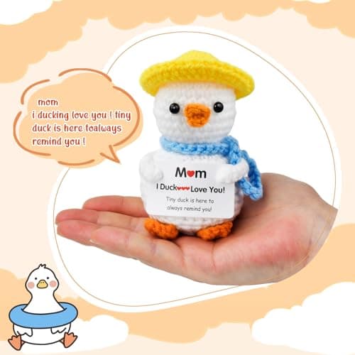 FilmHOO Mothers Day Birthday Gifts for Mom from Daughter Son Stocking Stuffers for Women I Duck Love You Mom Handmade Crochet Funny Cool Cute Small Duck - Thumbnail 2