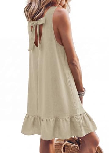 KIRUNDO Women's Casual Summer Dresses 2026 Spring Sleeveless Shift Tank Mini Dress Flowy Ruffle Hem Beach Vacation Sundress(Khaki, X-Large) - Thumbnail 3