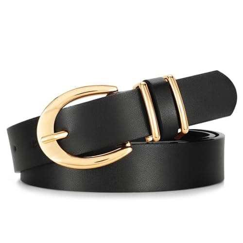SUOSDEY Women Leather Belts for Jeans Pants Dresses Skinny Leather Belts with Gold Buckle - Image 1