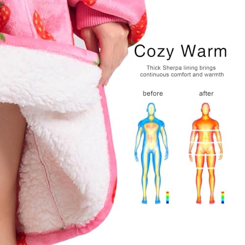 Kipswiza Strawberry Wearable Blanket Hoodie - Soft Cozy Sherpa Fleece Oversized Hooded Blankets Sweatshirt Birthday Gifts for Women Girls Mom Daughter Adult - Thumbnail 3