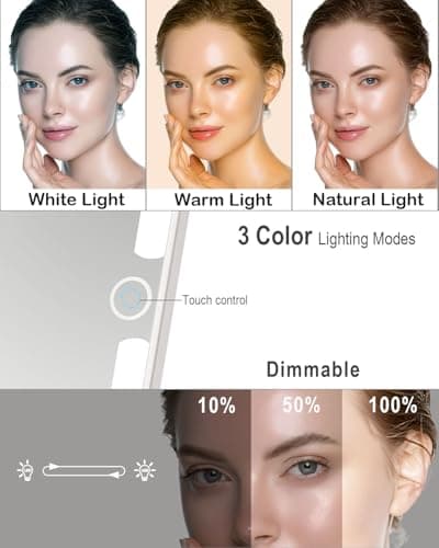 LUKYMIRO 7x9.5 Inches Lighted Travel Mirror with 10X Magnifying Round Mirror, Rechargeable Battery, USB-C Charging, 78 LEDs, Tabletop Mount - Thumbnail 2