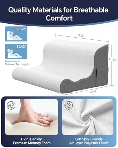 COMFYPIL Bed Wedge Pillow for Headboard, Orthopedic Memory Foam Wedge Pillow with for After Surgery, Acid Reflux Relief, Sleeping, Neck & Back Pain Relief, Wedge Pillows for Bed Sitting Up, White&Grey - Thumbnail 2