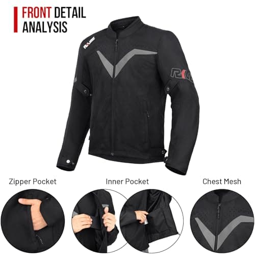 RKV86 Motorcycle Jacket for Men with CE Armored Mesh Riding Jacket Breathable Motorbike Hi-viz Adventure Jacket Black 2XL - Thumbnail 5