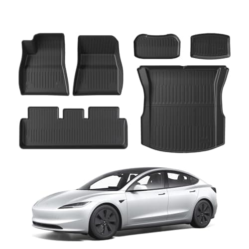 CARENTR Tesla Model 3 Highland 2024 2026 Floor Mats Set, Custom Fit All Weather TPE Car Mats with Front & Rear Floor Liners, Trunk Cargo Liner & Rear Storage Mats, 6PCS Model 3 Accessories - Image 1