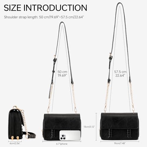 Goinsound Flap Crossbody Purse for Women Vegan Leather Wallet Small Vintage Shoulder Bag Classic Braided Crossbody Bag with Credit Card Slots, Black - Thumbnail 4