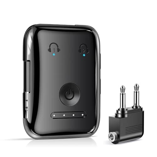 Premium Bluetooth 5.4 Airplane Audio Adapter, 30Hrs Playtime, aptX Adaptive & HD Audio Transmitter for AirPods/Bose, Supports 2 Headphones for Travel Flight & TV - Image 1