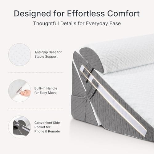 Adjustable Wedge Pillow Set 3PCS, Cooling Gel Memory Foam Bed Wedge with Washable Cover, Extra-Wide Support for Elevated Sleeping, Acid Reflux, Snoring, Post Surgery Recovery, Seniors, White/Dark Grey - Thumbnail 6
