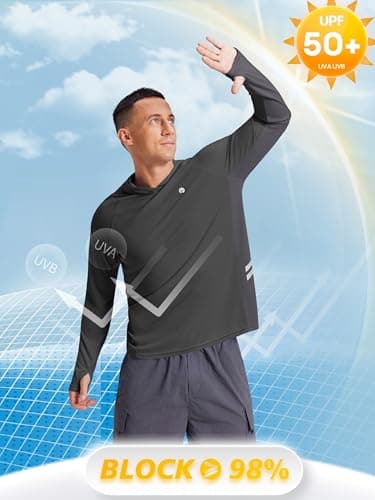 PINSPARK Men's Sun Hoodie Shirts Long Sleeve Fishing Swim SPF Shirt Rash Guard UPF 50+ Lightweight for Hiking Running Workout M Dark Grey - Thumbnail 5