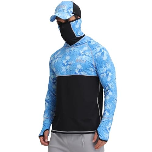 Men's Rash Guard Shirts Sun Protection Fishing Hoodie with Mask Cap Long Sleeve UPF 50+ Hiking Shirt(2XL) - Image 1