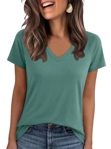 ANRABESS Womens Tops Short Sleeve V Neck Shirts Summer Basic Tee Trendy Cute Tshirts 2026 Spring Casual Outfits Gray Green X-Large - Image 1