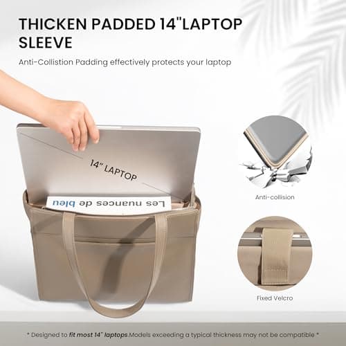 befen Genuine Leather Tote Bag for Women Work,Leather Tote Bag,Large Women's Zippered Shoulder Bags Purses Satchel Handbags with Top Handles Work Purse for Daily Travel,Taupe - Thumbnail 3