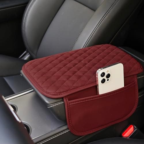 XUPEIXUN Car Center Console Cover,Microfiber Leather Car Armrest Cover Cushion with Storage Bags, Universal Car Armrest Storage Box Car Interior Accessories for Most Vehicles, Red - Image 1