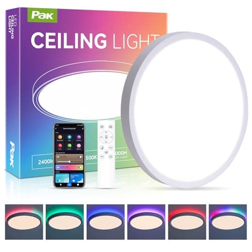 12 Inch Smart Ceiling Light, RGB+IC LED Flush Mount Light Fixture, 2400LM Dimmable, APP & Remote Control, 2700K-6500K DIY Color Ceiling Light for Bedroom Living Room, Works with Alexa & Google Home - Image 1
