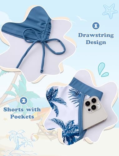 Seanrui Girls Swimsuits Size 10-12 Tankini Swimsuits 3 Piece Bathing Suit for Girls Tropical Printed Swim Shorts - Thumbnail 6