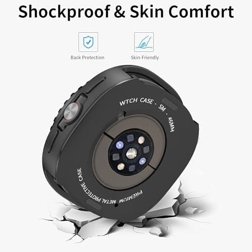 SDOCEBF Rotating Metal Bezel Case for Samsung Galaxy Watch 8 Classic 46mm, Luxury Metal Frame with Back Cover, Slim Shockproof Protective Bumper Cover, Black/White - Thumbnail 5