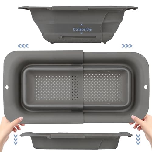 ROTTOGOON 7Qt Collapsible Colander Strainer, Expandable Over the Sink Colander, Adjustable Silicone Kitchen Sink Strainer, Foldable Large Colanders Basket to Wash Vegetable, Fruit, 15" to 19.8" - Image 1