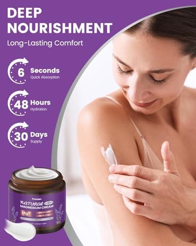 Fioraen Magnesium Lotion for Sleep, Magnesium Cream(300mg/tsp) for Muscle Relief, Magnesium Butter for Deep Hydration with Lavender Oil, Shea Butter, Vitamins E & D3, Gentle for Kid - Thumbnail 4