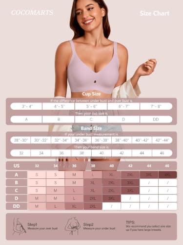 COCOMARTS Jelly Bras for Women No Underwire Seamless Push Up Bra Full Support Comfort Bralettes Wireless Plunge Everyday Bra Pink Medium - Thumbnail 5
