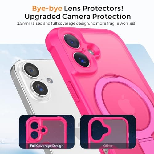 MOCCA Design for iPhone 16 Case with Magnetic Invisible Stand [Full Camera Protection] [Compatible with Magsafe] Military Drop Shockproof Translucent Matte Phone Case Cover 6.1",Hot Pink - Thumbnail 3