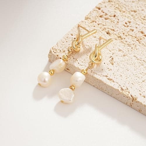 Sylph Gold Pearl Earrings for Women Pearl Drop Earrings Gold Knot Dangle Earrings Hypoallergenic Jewelry Gifts for Her - Thumbnail 2