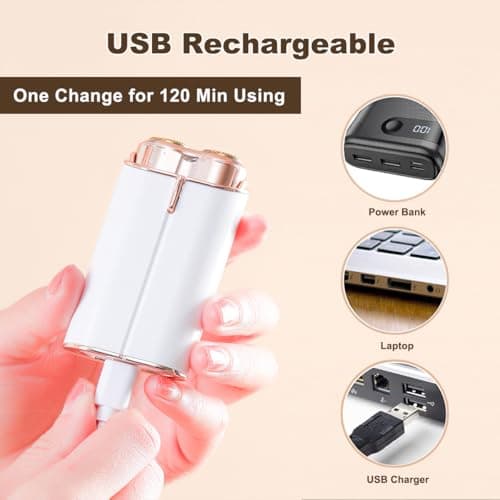 Facial Hair Removal for Women Face, Painless Lady Shaver with LED Light, USB Rechargeable,Dual-Blade, Wet/Dry Electric Razor Hair Remover Device for Arms/Underarm/Peach Fuzz - Thumbnail 6