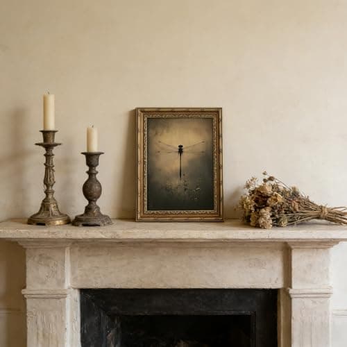 Gold Framed Wall Art, Vintage Dragonfly Canvas Prints - Gothic Dark Moody Insect Pictures, Rustic Retro Nature Cottagecore Animal Decor Gallery Artwork for Living Room, Bedroom 12x16 inch - Thumbnail 3