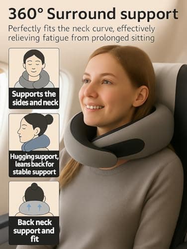 Gourstar Travel Pillow, Travel Pillows for Airplanes, 100% Pure Memory Foam Travel Neck Pillow with Eye Mask & Ear Plugs, Comfort and Ergonomic Design, Ideal for Airplanes, Cars and Offices - Thumbnail 3