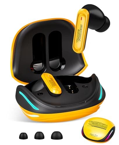 Transformers Official Bumblebee Wireless Gaming Earbuds, Bluetooth 6.0 Headphones, Open Mech Case with LED Lights, 24H Battery, IPX3 Waterproof, in-Ear Headphones for iPhone Android - Yellow