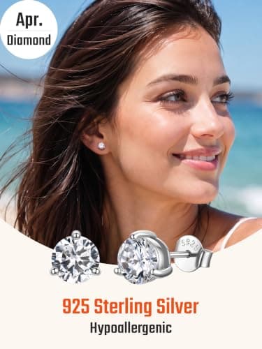 Justbeingcute Sterling Silver Diamond Earrings 6.5mm April Birthstone Stud Gemstone Cubic Zirconia Stud Earrings Jewelry Timeless Round Cut Hypoallergenic Everyday Minimalist 1ct - Thumbnail 5