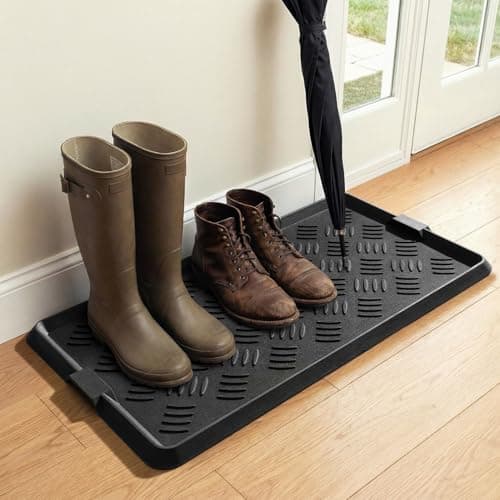 tchdio 2 Pack Rubber Boot Set, Non Slip Shoe Tray for Entryway, Multipurpose Boot Mat Tray, Durable Entryway Mud Mat for Front Door, 16x27.5 Inches - Image 1