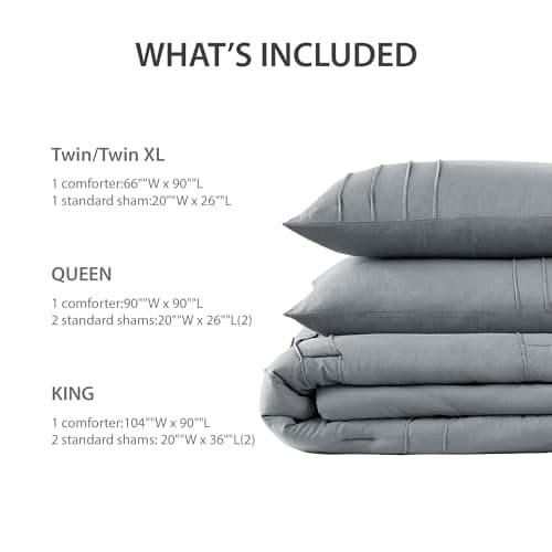 Regency Heights Queen Size Comforter Set Blue Grey, 3 Pieces Bedding Set, Ultra Soft Prewashed Bed Set, Pinch Pleat All Seasons Lightweight Comforter and Shams - Thumbnail 6