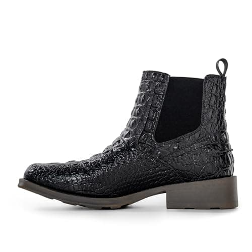 WINBIRD Cowboy Boots for Men Square Toe Faux Crocodile Western Chelsea Boots Slip on Ankle Boots Casual Mens Dress Shoes L001-BK/EY-PU-11.5 - Thumbnail 4