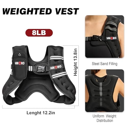 Weighted Vest for Men Women, No-Bounce 6LB 8LB 12LB 16LB 20LB 25LB 30LB Weights Vest with Adjustable Buckles & Reflective Stripes | Weight Vest for Walking Running Hiking Workout - Thumbnail 2