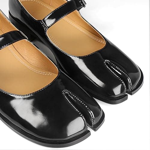 VOZTOLLS Tabi Mary Jane Shoes Women Split Toe Ankle Buckle Strap Womens Flats Comfort Casual Dressy Party School Work Dress Pumps Shoes Black Size 9.5 - Thumbnail 6