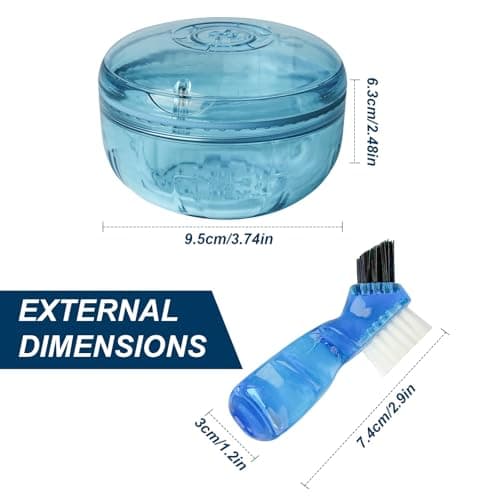 ACSKD Retainer Cleaning Case,Portable No-Leak Denture Cup Case with Dentures Brush Kit, Travel Retainer Cases with Vent Holes for Clear Aligner,Mouth Guards,Night Guard,Dentures (Blue) - Thumbnail 2