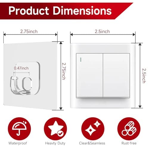 10 Pack Invisible Adhesive Hooks for Hanging Heavy Duty, Waterproof & Rustproof Shower Hooks for Inside Shower, Clear Sticky Hooks for Walls No Damage, Multi-Use for Kitchen, Bathroom, Bedroom, Office - Thumbnail 2