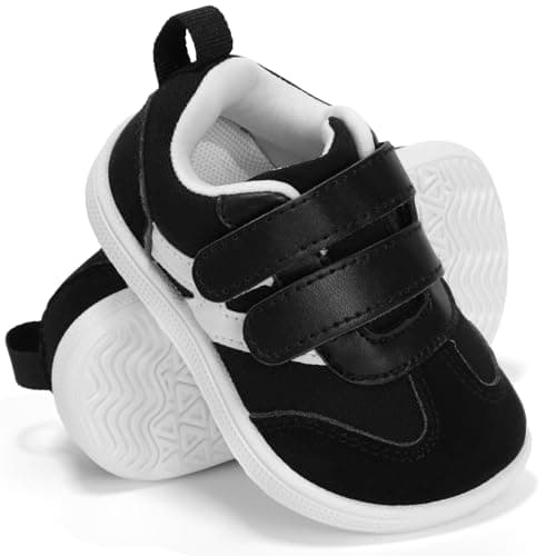 STQ KIDS Wide Toe Box Flexible Walking Shoes Baby Boy Lightweight Barefoot Shoe 6-12 Months Black Infant Size 4 - Image 1