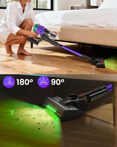 Cordless Vacuum Cleaner, 650W 48KPA UP to 60Min Vacuum Cleaners for Home, Self-Standing Stick Vacuum with Green Light Anti-Tangle, Vacuum Cordless Rechargeable for Pet Hair Carpet Hard Floors Purple - Thumbnail 5