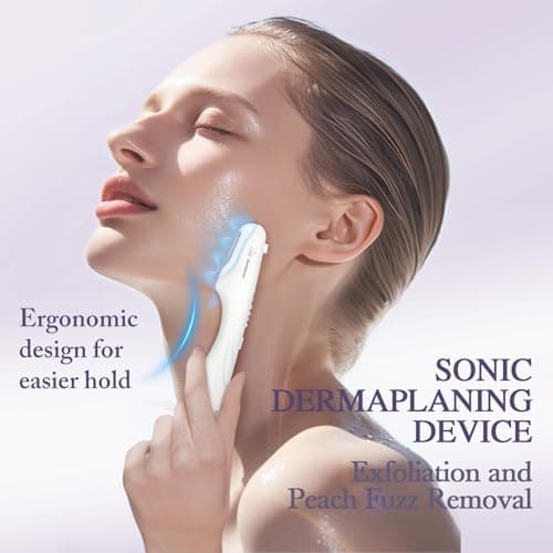 Dermaplane-razor for Women Face,Sonic Dermaplane,Sonic Dermaplaning Tool,Face Shaver Facial Hair Removal & Peach Fuzz Romover + 12 Blades (White With Gold Accent) - Thumbnail 2