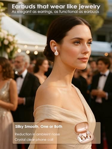 FUNNYEAH JewelPods H01 Wireless Earbuds for Small Ear, Open Ear Earbuds Jewelry-Inspired Designs Metal Headphones, Excellent Spatial Audio,Sweat and Water Resistant,72H Play - Thumbnail 2