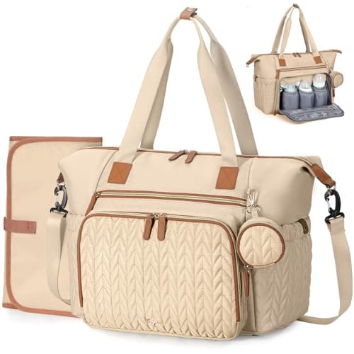 Tonyeee Diaper Bag Tote, Large Baby Diaper Bags Waterproof, Hospital Bag for Labor Delivery with Pacifier Case, Changing Pad, Shoulder Strap, khaki - Image 1