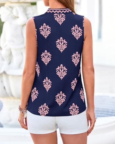 BTFBM Womens Tank Tops Floral Printed V Neck Sleeveless Spring 2026 Business Work Dressy Casual Shirts Chiffon Blouses(Navy Blue, Large) - Thumbnail 3