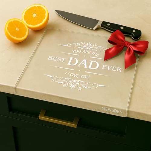 Dad Gifts from Daughter Son - Engraved Best Dad Ever Acrylic Cutting Board with Counter Lip, Cooking Gift for Father Daddy Christmas Birthday Presents Clear Countertop Protector Kitchen Decor - Image 1
