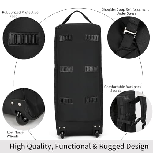 80L Waterproof Rolling Duffel Bag with Quick-Release Straps, Military Tactical Wheeled Foldable for Deployment Travel Camping Sports(Black) - Thumbnail 5