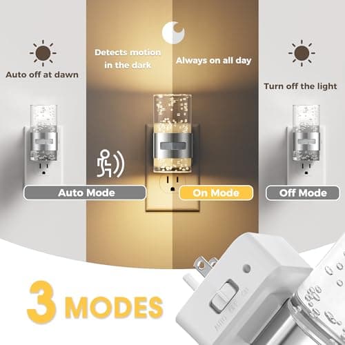 L LOHAS LED Motion Sensor Night Light,Dimmable Night Lights Plug into Wall, 2 Pack 3000K Night-Lights with 0-100 LM Adjustable, Acrylic Bubble Plug in Nightlight for Bathroom Hallway Nursery - Thumbnail 3