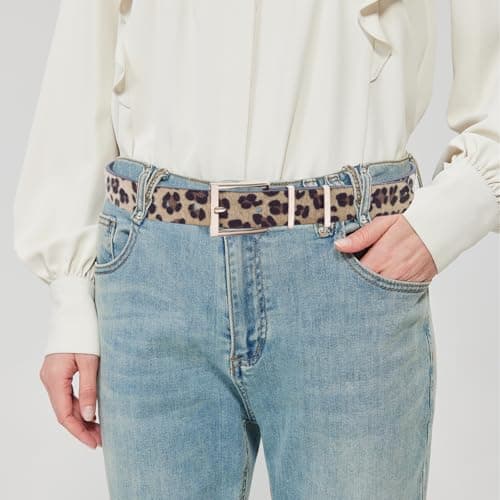 EONTISO Women's Leopard Belt, Cheetah Print Animal Pattern, Gold Buckle, Fashion Accessory for Jeans Dress, Brown S - Thumbnail 2