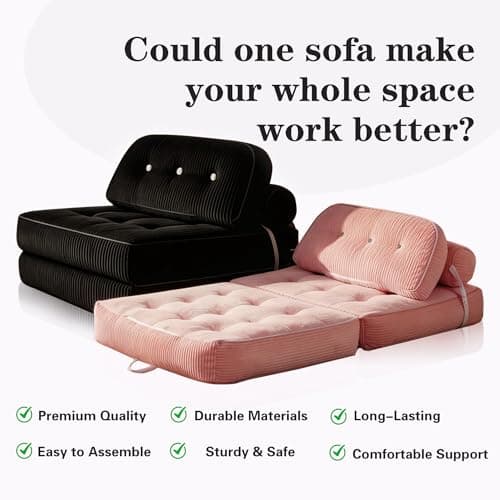 NESLAKO Folding Sofa Bed, Flannel Futon Couch Bed with Pillow and Blanket, Convertible Sleeper Chair for Small Space Apartment Guest Room, Black - Thumbnail 3