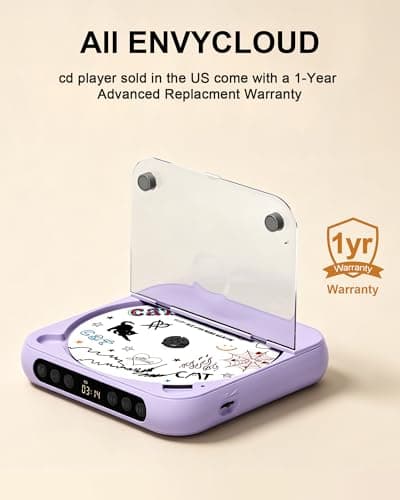 ENVYCLOUD CD Player Portable with Dual Stereo Speakers, Rechargeable Portable CD Player with Bluetooth for Home with Headphones, Support CD/AUX/USB, Purple - Thumbnail 6