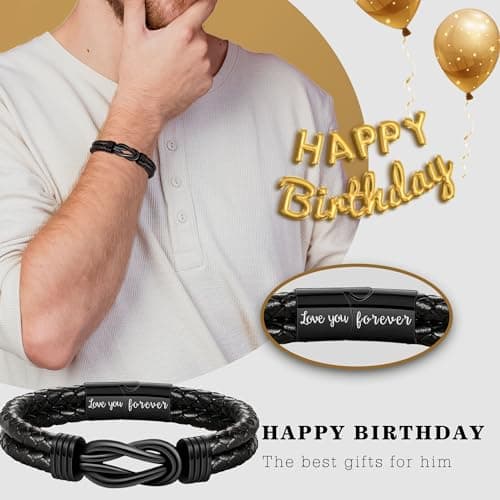 Btysun 80th Birthday Gifts for Men,Men Birthday Gift Ideas Leather Bracelets for Men Black Infinity Knot Bracelets for Men Dad Birthday Gifts - Thumbnail 4