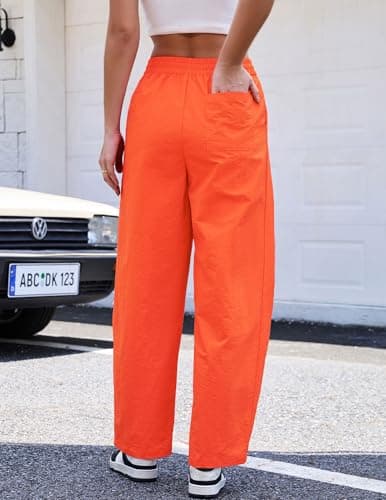 LOOKBOHO Women's Hiking Pants 2026 - High Waist Wide Leg Baggy Casual Drawstring Lightweight Parachute Cargo Trouser Streetwear with Pockets Orange XX-Large - Thumbnail 3